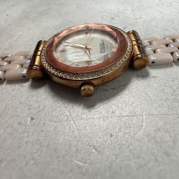 Anne Klein Watch Women 32mm Faceted Crystal MOP Dial Light Pink Band New Battery - Picture 6 of 11